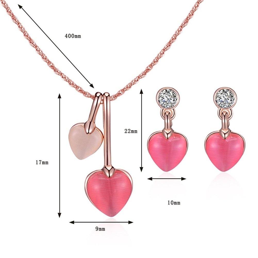 Romantic Rhinestone Faux Gem Love Heart Pendant Necklace Earrings Jewelry Set Image 9