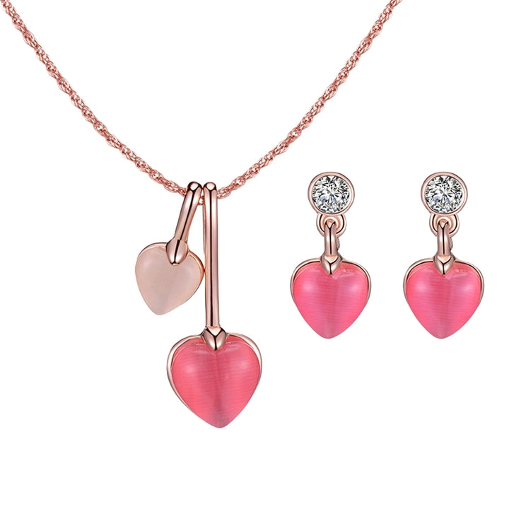 Romantic Rhinestone Faux Gem Love Heart Pendant Necklace Earrings Jewelry Set Image 10