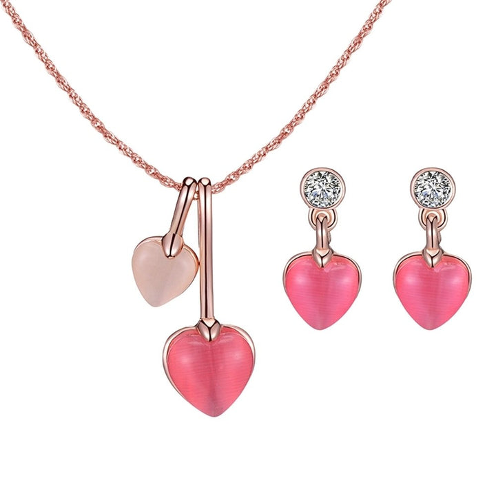 Romantic Rhinestone Faux Gem Love Heart Pendant Necklace Earrings Jewelry Set Image 1