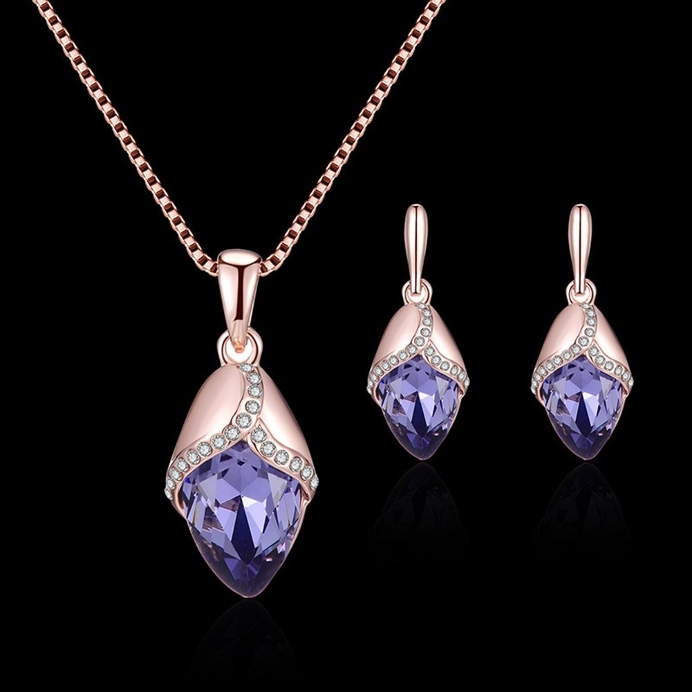 Marquise Shape Rhinestone Pendant Necklace Ear Stud Earrings Women Jewelry Set Image 1