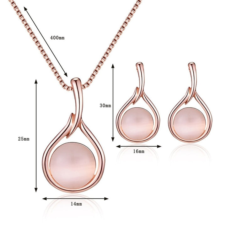 Women Round Shape Faux Opal Pendant Necklace Ear Stud Earrings Jewelry Set Gift Image 9