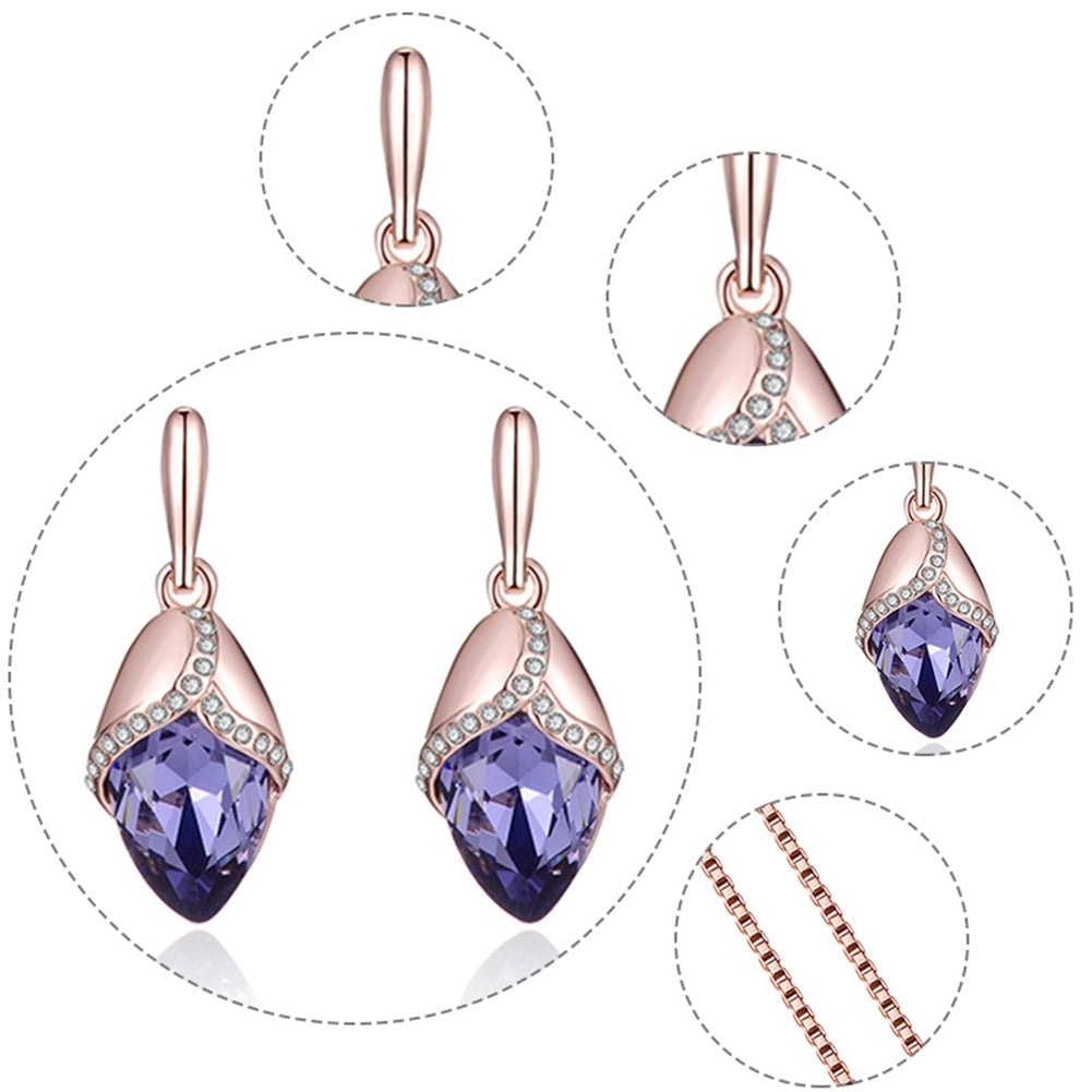 Marquise Shape Rhinestone Pendant Necklace Ear Stud Earrings Women Jewelry Set Image 9