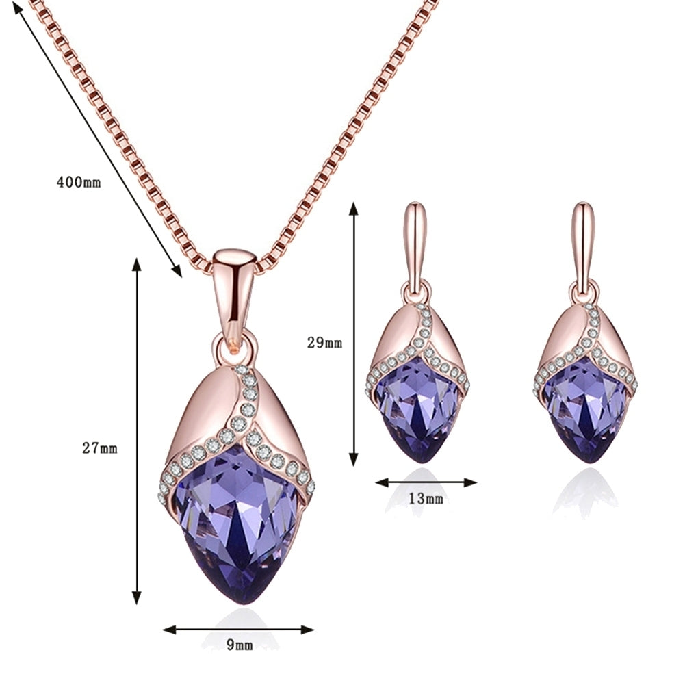 Marquise Shape Rhinestone Pendant Necklace Ear Stud Earrings Women Jewelry Set Image 10