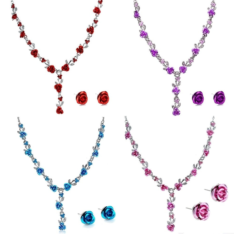 2Pcs Fashion Acrylic Rose Pendant Stud Earrings Necklace Women Jewelry Gift Image 1
