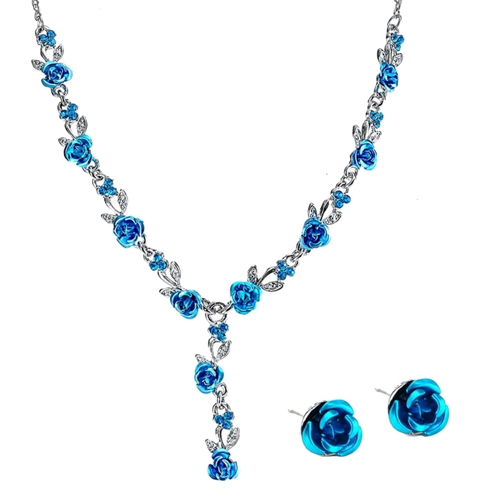 2Pcs Fashion Acrylic Rose Pendant Stud Earrings Necklace Women Jewelry Gift Image 2