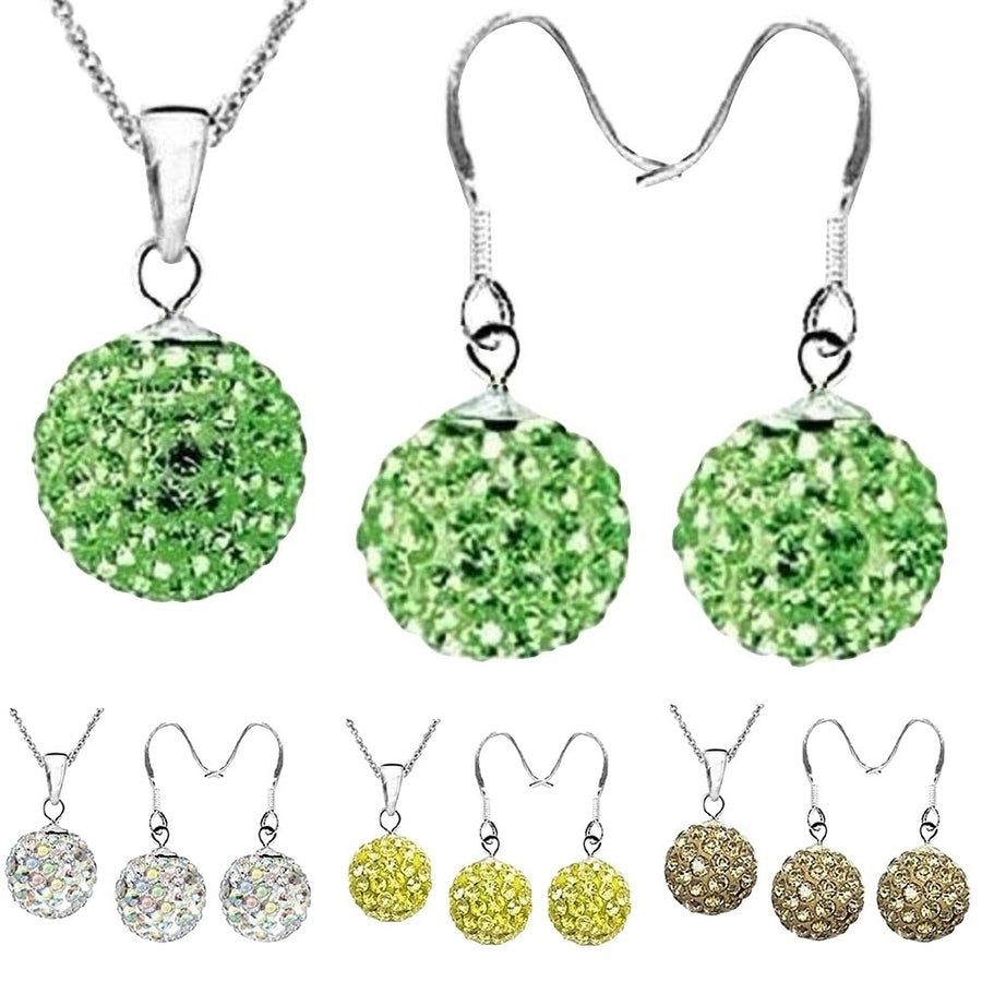 2Pcs Women Ball Shaped Charm Rhinestone Hook Earrings Necklace Jewelry Gift Image 1