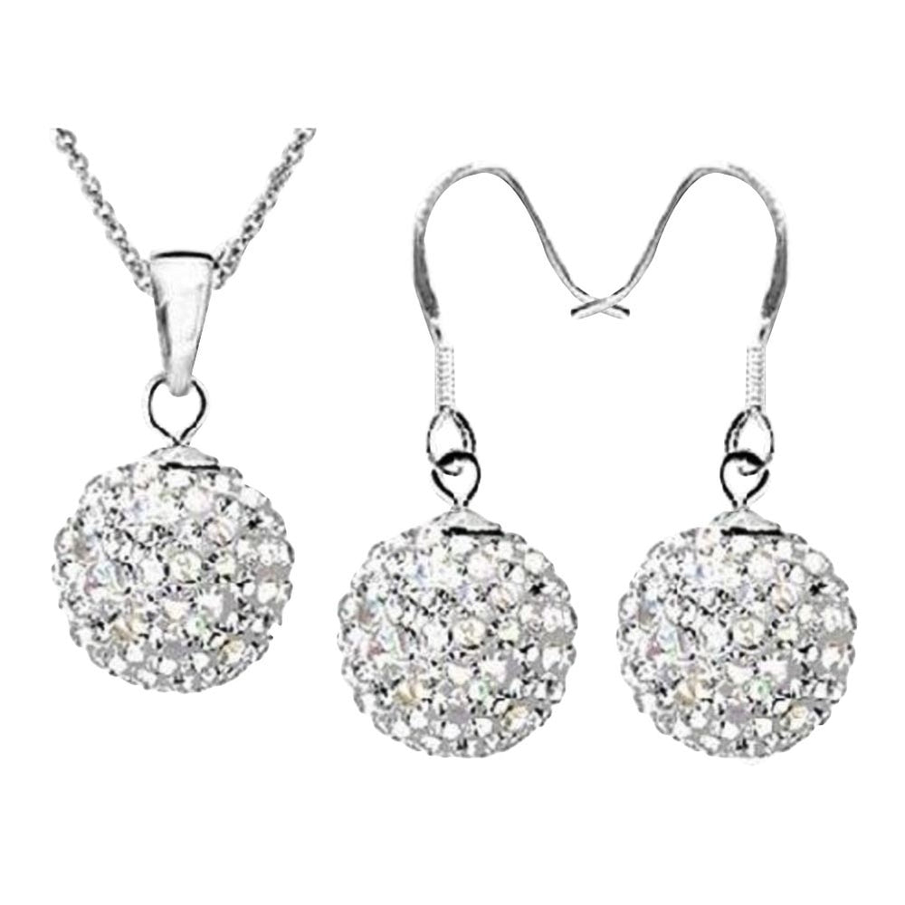 2Pcs Women Ball Shaped Charm Rhinestone Hook Earrings Necklace Jewelry Gift Image 2