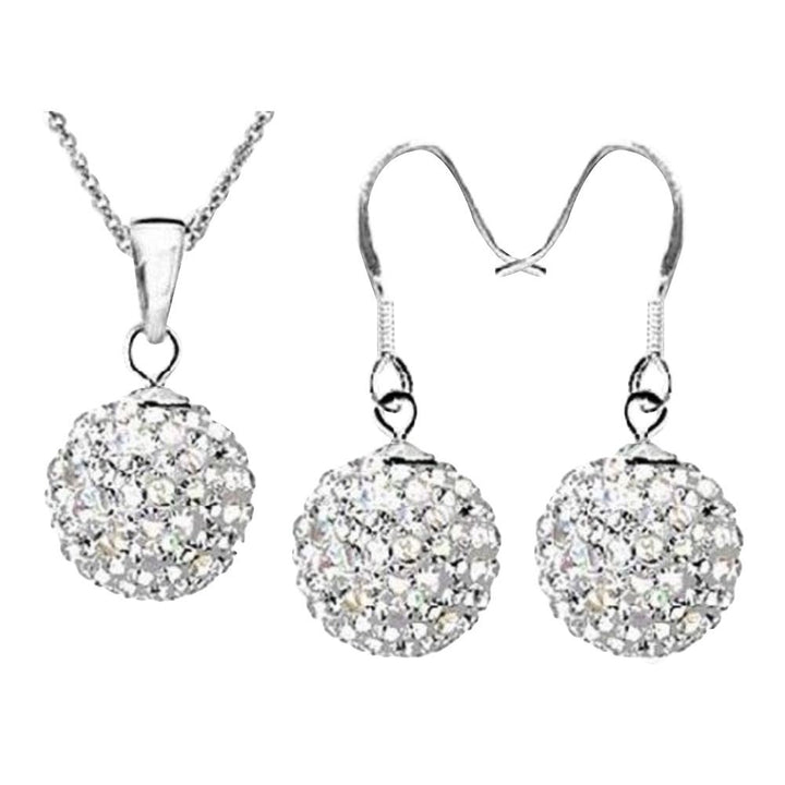 2Pcs Women Ball Shaped Charm Rhinestone Hook Earrings Necklace Jewelry Gift Image 1