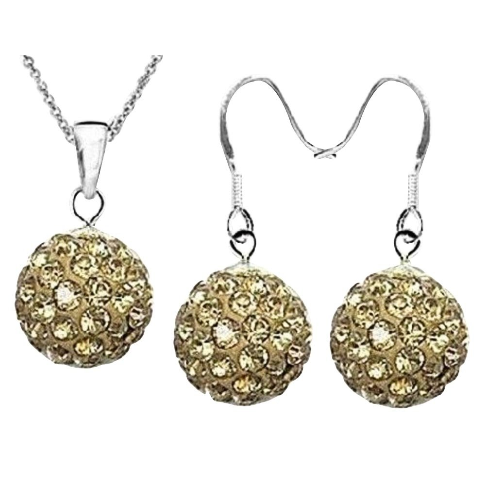 2Pcs Women Ball Shaped Charm Rhinestone Hook Earrings Necklace Jewelry Gift Image 4