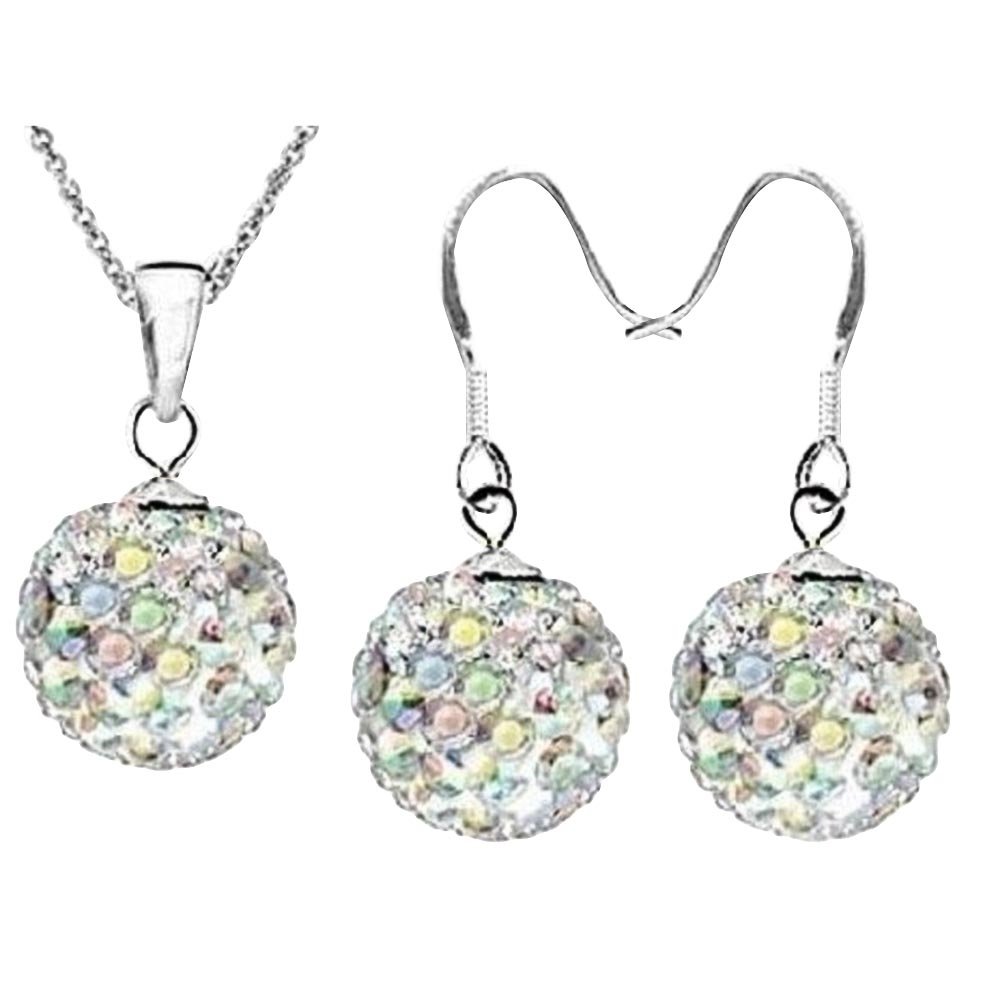 2Pcs Women Ball Shaped Charm Rhinestone Hook Earrings Necklace Jewelry Gift Image 4