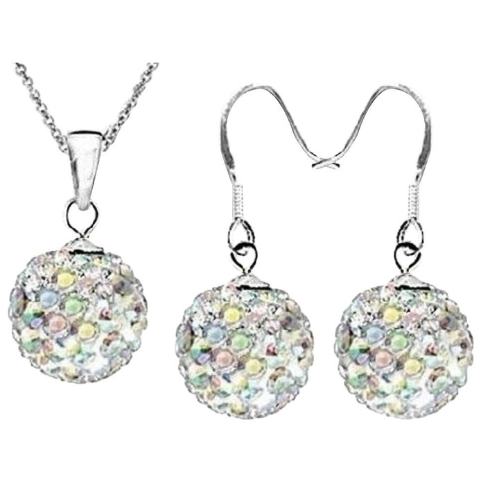 2Pcs Women Ball Shaped Charm Rhinestone Hook Earrings Necklace Jewelry Gift Image 1