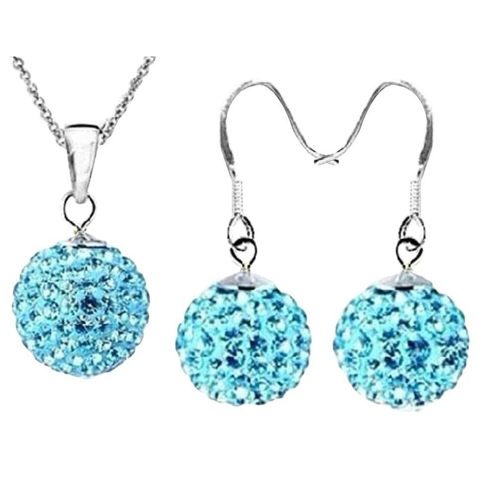 2Pcs Women Ball Shaped Charm Rhinestone Hook Earrings Necklace Jewelry Gift Image 6