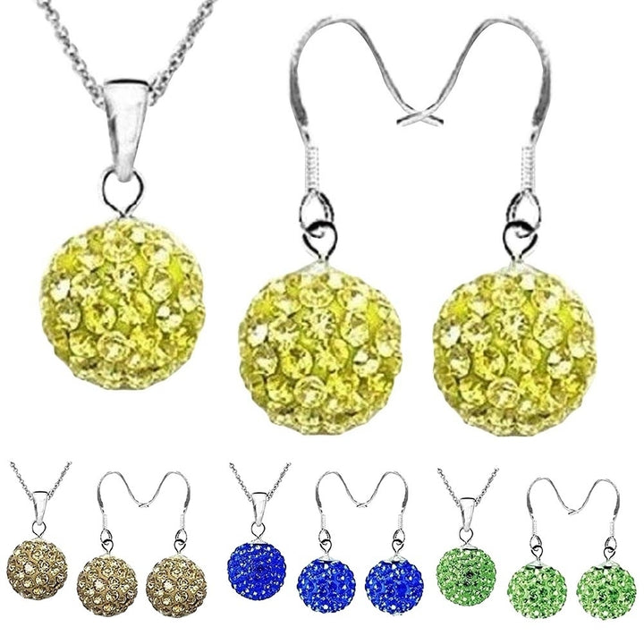 2Pcs Women Ball Shaped Charm Rhinestone Hook Earrings Necklace Jewelry Gift Image 9