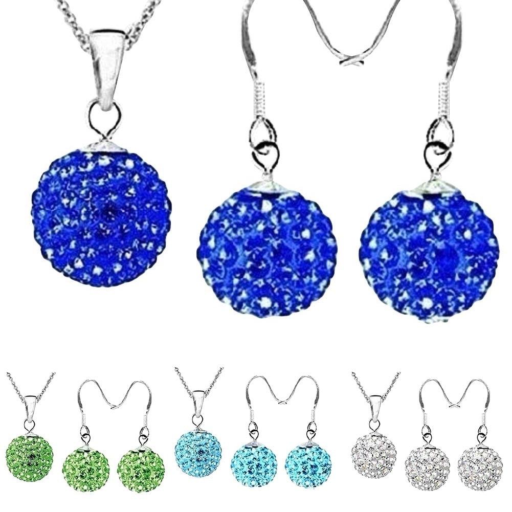 2Pcs Women Ball Shaped Charm Rhinestone Hook Earrings Necklace Jewelry Gift Image 10