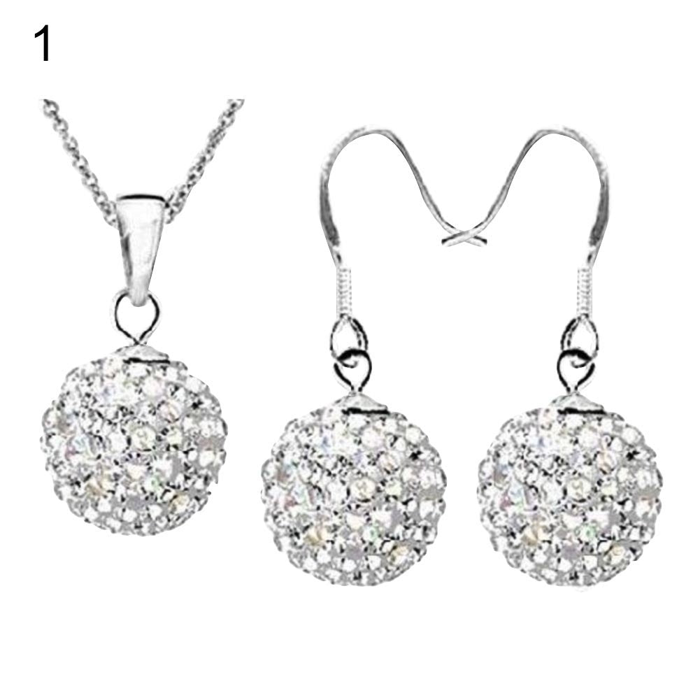 2Pcs Women Ball Shaped Charm Rhinestone Hook Earrings Necklace Jewelry Gift Image 11