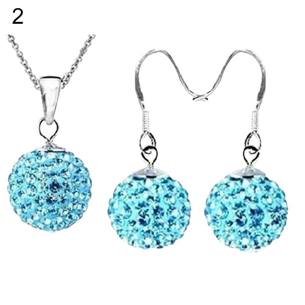 2Pcs Women Ball Shaped Charm Rhinestone Hook Earrings Necklace Jewelry Gift Image 12