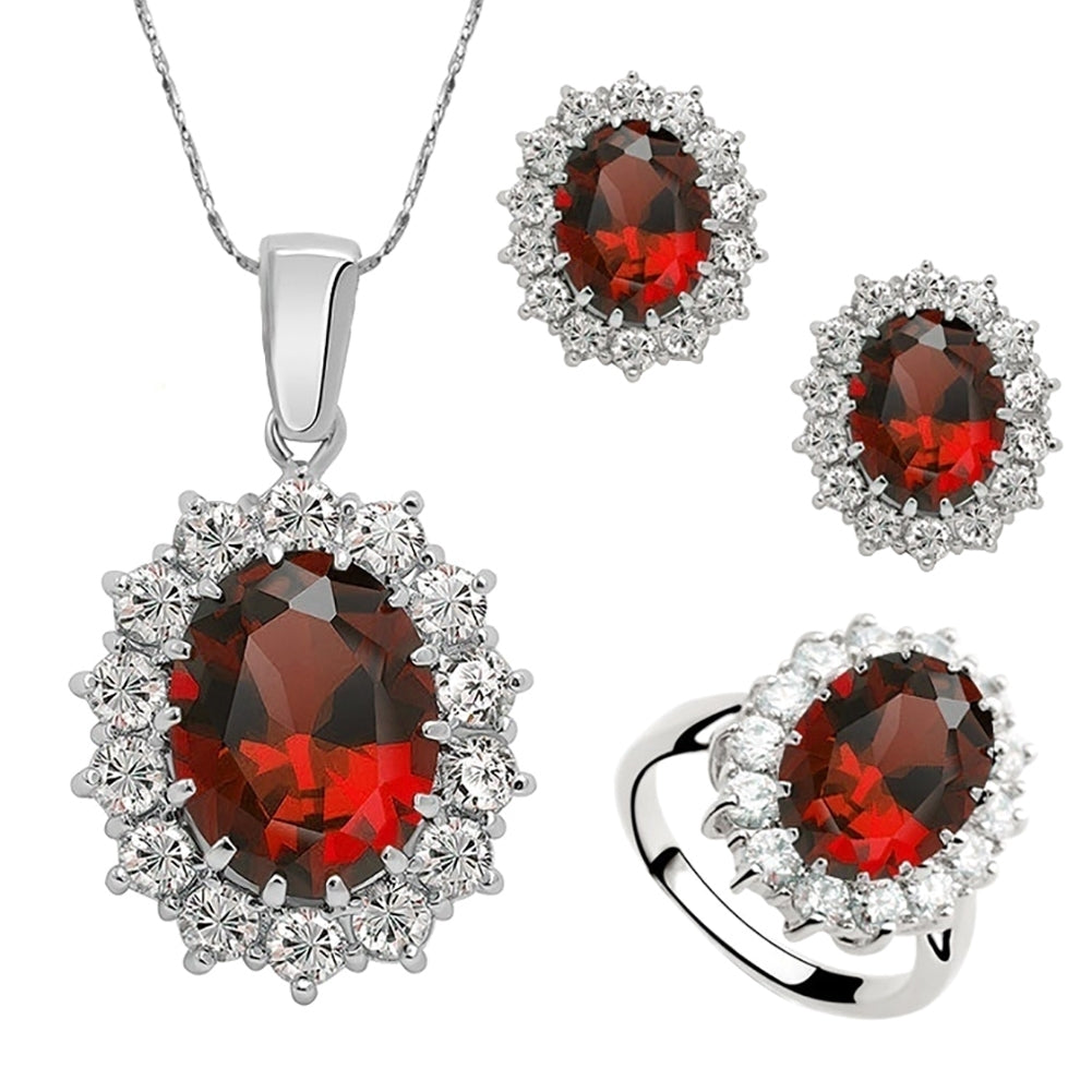 3Pcs Oval Faux Gem Full Rhinestone Charm Earrings Necklace Ring Lady Jewelry Image 10