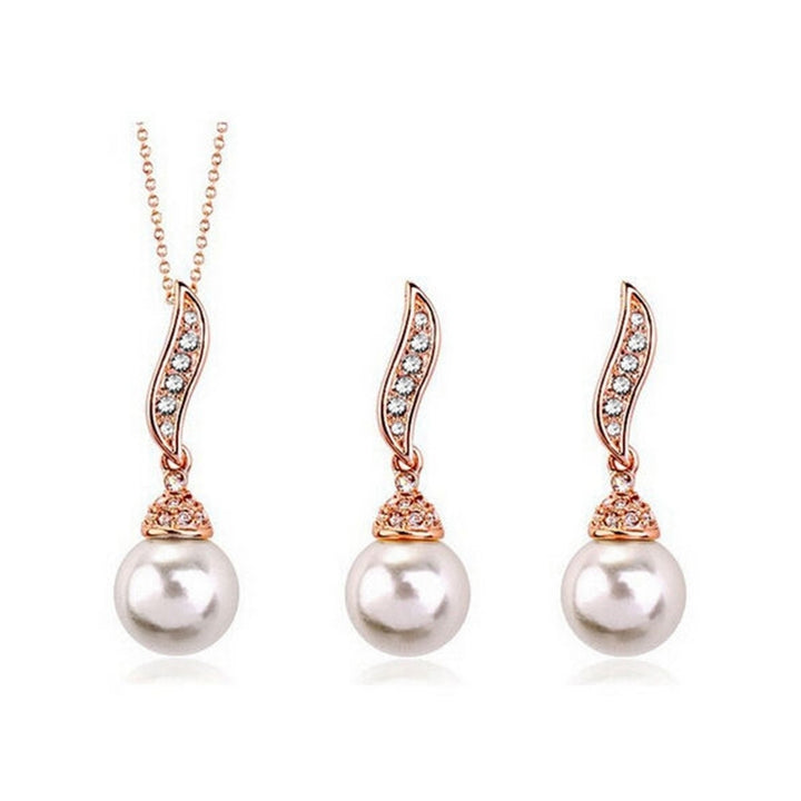 Bridal Women Necklace Faux Pearl Rhinestone Charms Wedding Earrings Jewelry Set Image 3