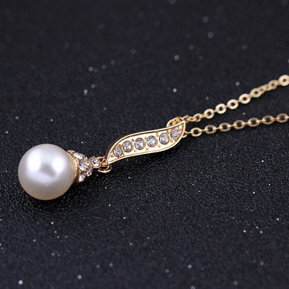 Bridal Women Necklace Faux Pearl Rhinestone Charms Wedding Earrings Jewelry Set Image 4