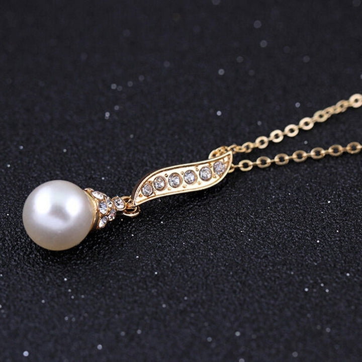 Bridal Women Necklace Faux Pearl Rhinestone Charms Wedding Earrings Jewelry Set Image 4