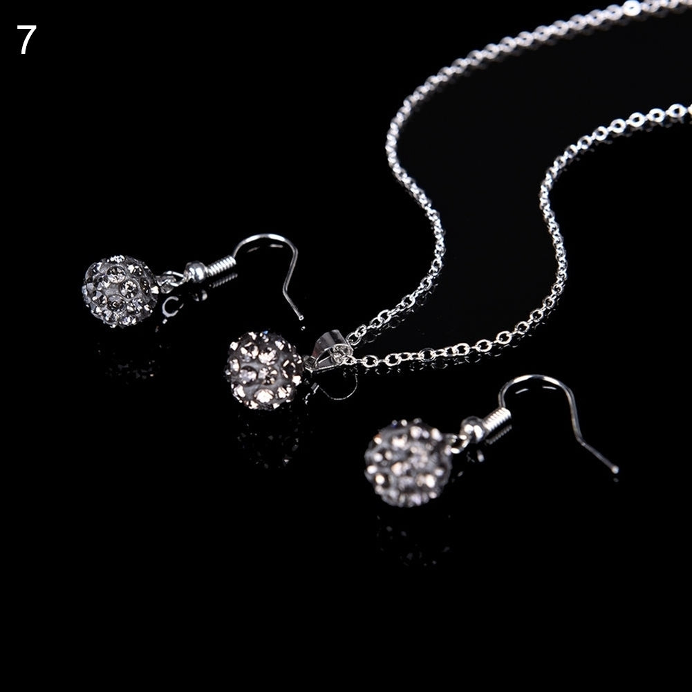 Lady Fashion Rhinestone Pendant Necklace Hook Earring Banquet Party Jewelry Set Image 4