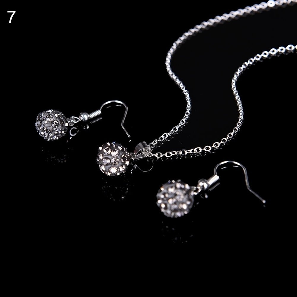 Lady Fashion Rhinestone Pendant Necklace Hook Earring Banquet Party Jewelry Set Image 1