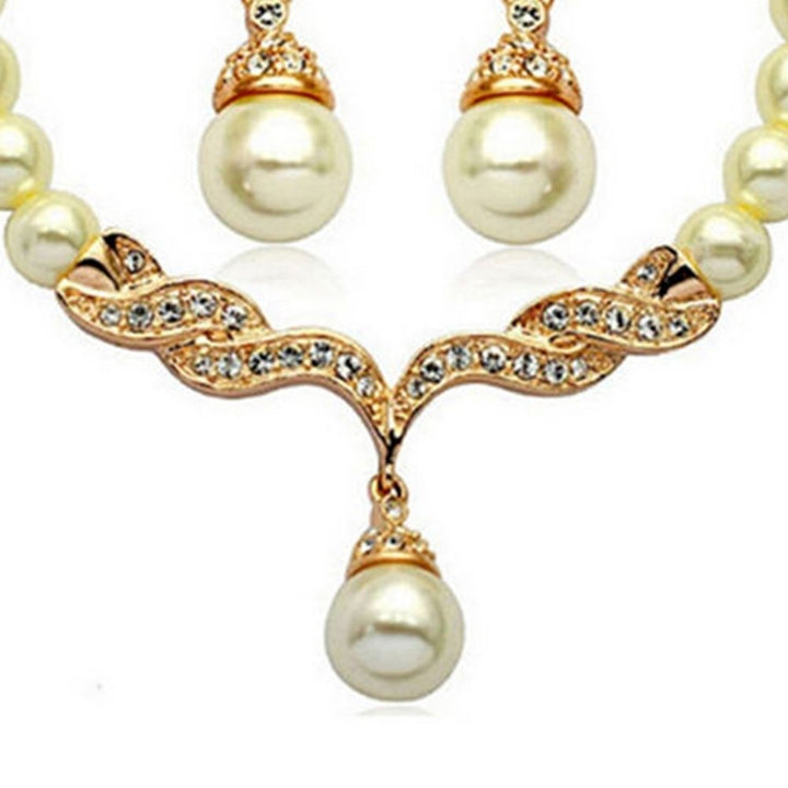 Bridal Women Necklace Faux Pearl Rhinestone Charms Wedding Earrings Jewelry Set Image 9