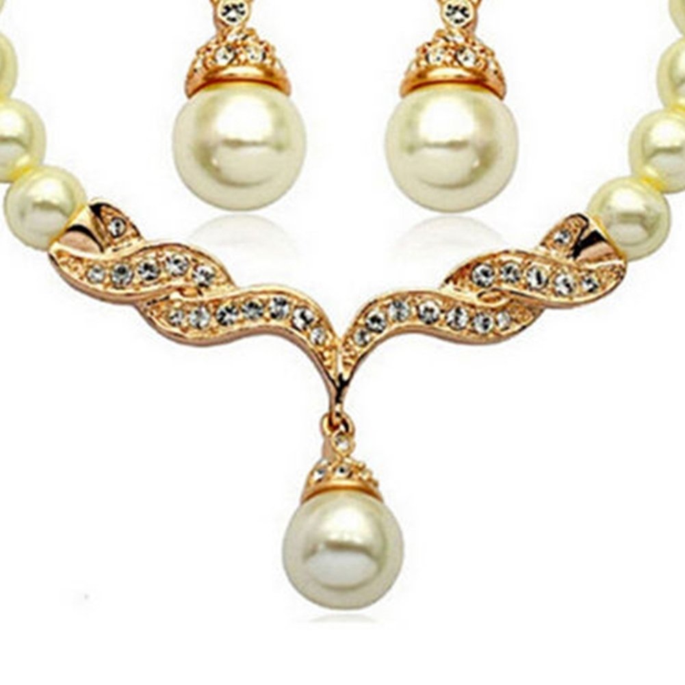 Bridal Women Necklace Faux Pearl Rhinestone Charms Wedding Earrings Jewelry Set Image 1