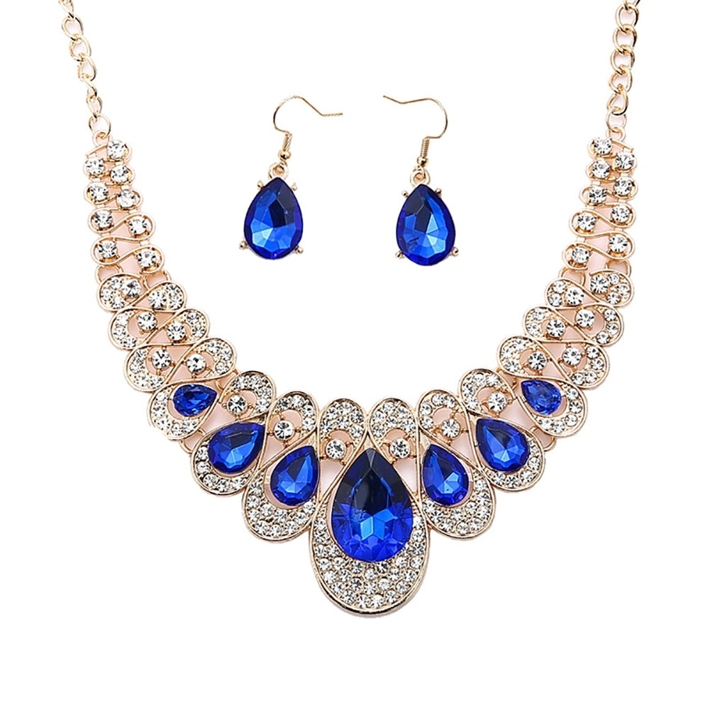 2Pcs Teardrop Rhinestone Statement Bib Necklace Earrings Bridal Jewelry Gift Image 3