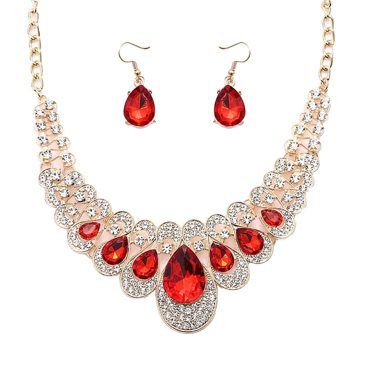 2Pcs Teardrop Rhinestone Statement Bib Necklace Earrings Bridal Jewelry Gift Image 4