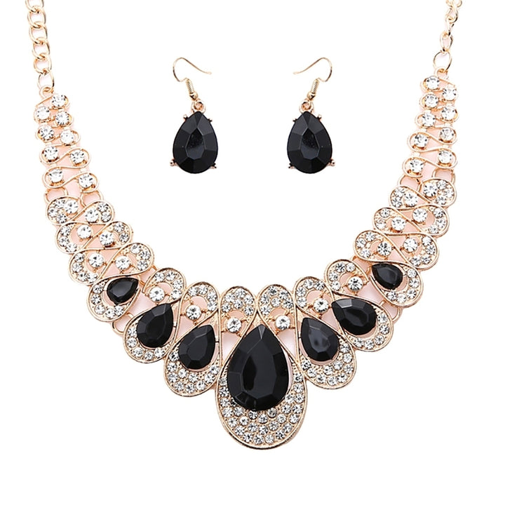 2Pcs Teardrop Rhinestone Statement Bib Necklace Earrings Bridal Jewelry Gift Image 7