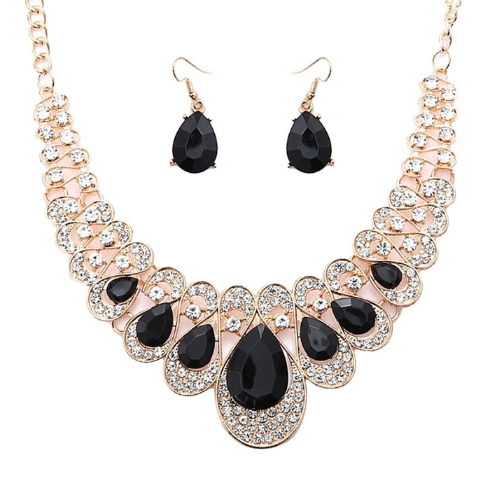 2Pcs Teardrop Rhinestone Statement Bib Necklace Earrings Bridal Jewelry Gift Image 1