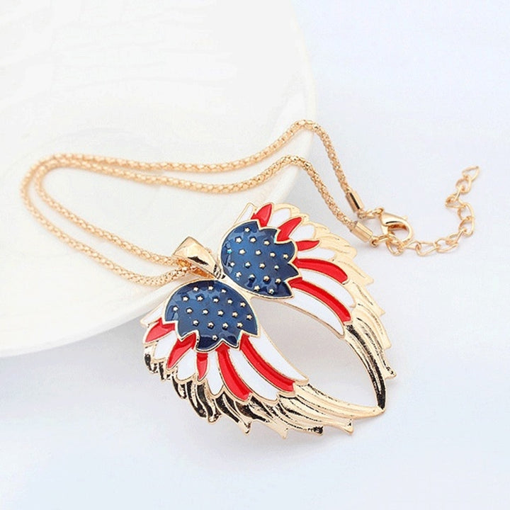 Independence Day USA Flag Patriotic Wings Women Necklace Earrings Jewelry Set Image 3