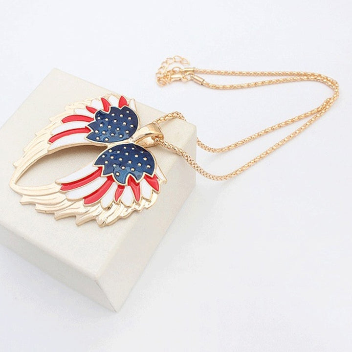 Independence Day USA Flag Patriotic Wings Women Necklace Earrings Jewelry Set Image 4