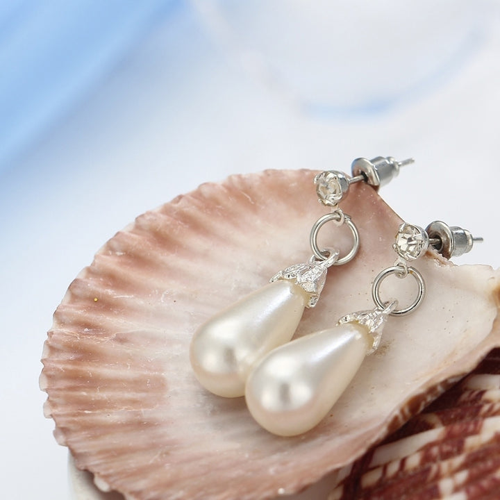 Water Drop Faux Pearl Beaded Rhinestone Bridal Necklace Earrings Jewelry Set Image 8