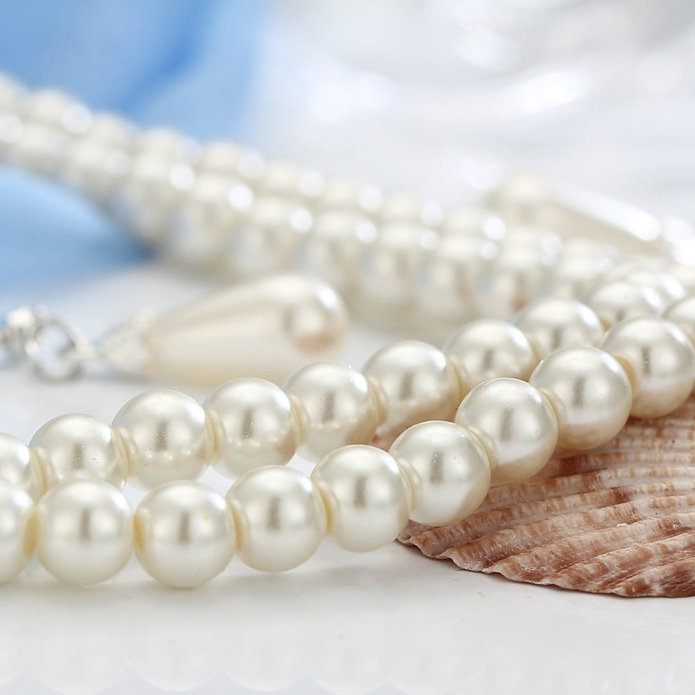 Water Drop Faux Pearl Beaded Rhinestone Bridal Necklace Earrings Jewelry Set Image 9