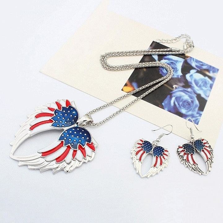 Independence Day USA Flag Patriotic Wings Women Necklace Earrings Jewelry Set Image 6