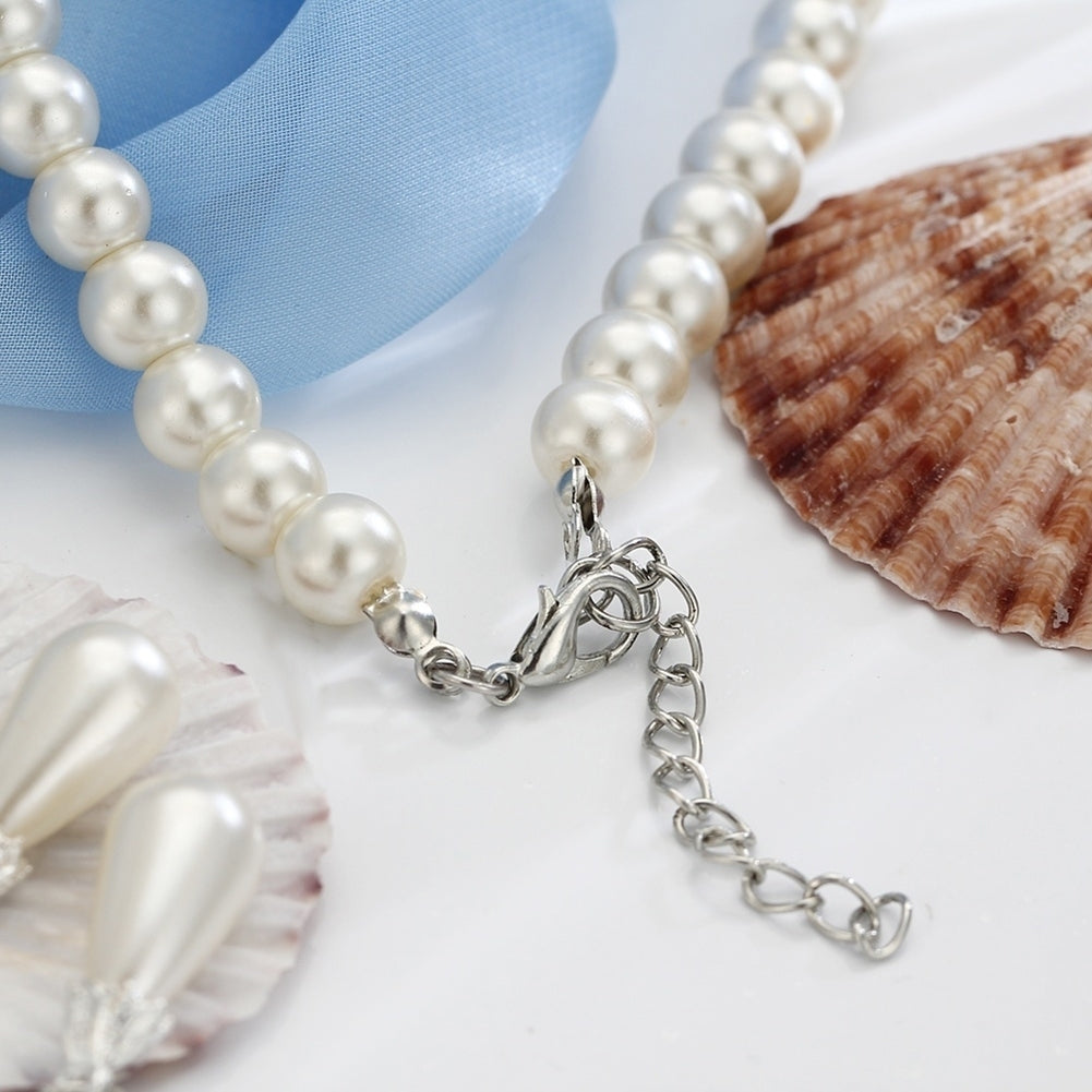 Water Drop Faux Pearl Beaded Rhinestone Bridal Necklace Earrings Jewelry Set Image 12