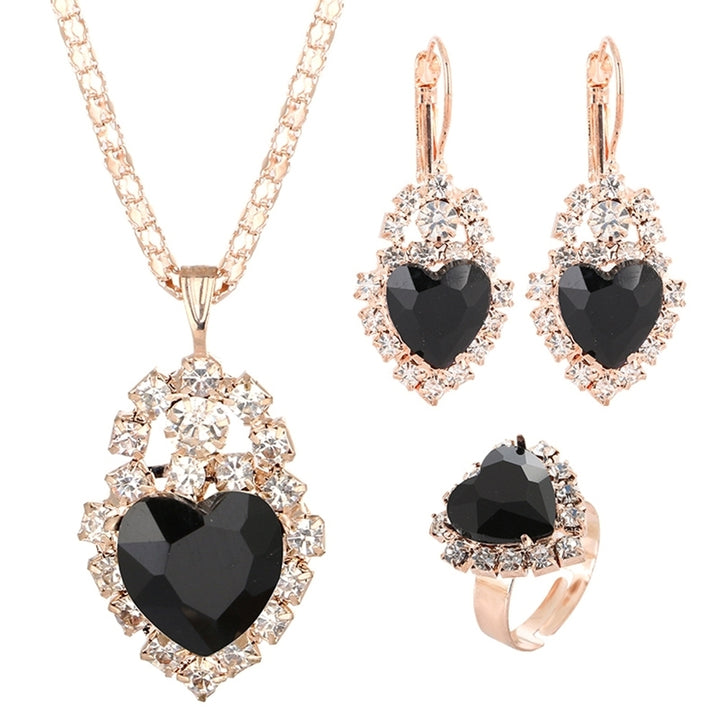 Wedding Heart Pendant Rhinestone Inlay Necklace Earrings Ring Bridal Jewelry Set Image 4