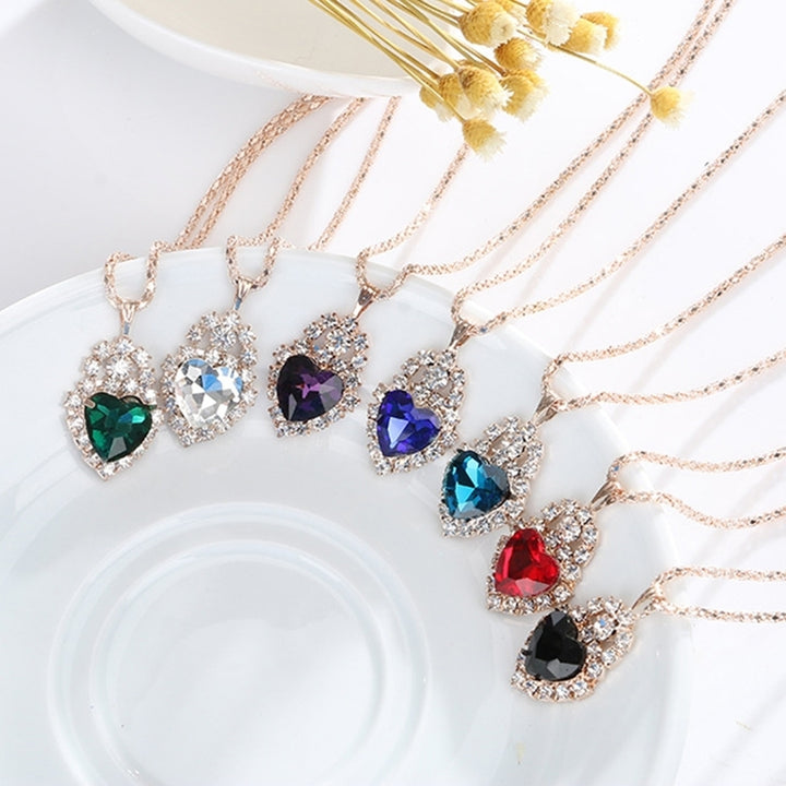 Wedding Heart Pendant Rhinestone Inlay Necklace Earrings Ring Bridal Jewelry Set Image 9