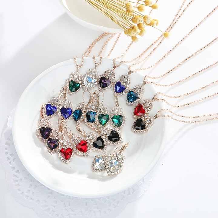 Wedding Heart Pendant Rhinestone Inlay Necklace Earrings Ring Bridal Jewelry Set Image 10
