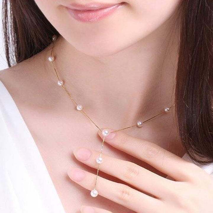 3Pcs Sweet Women Faux Pearl Long Chain Dangle Earrings Bracelet Necklace Image 4