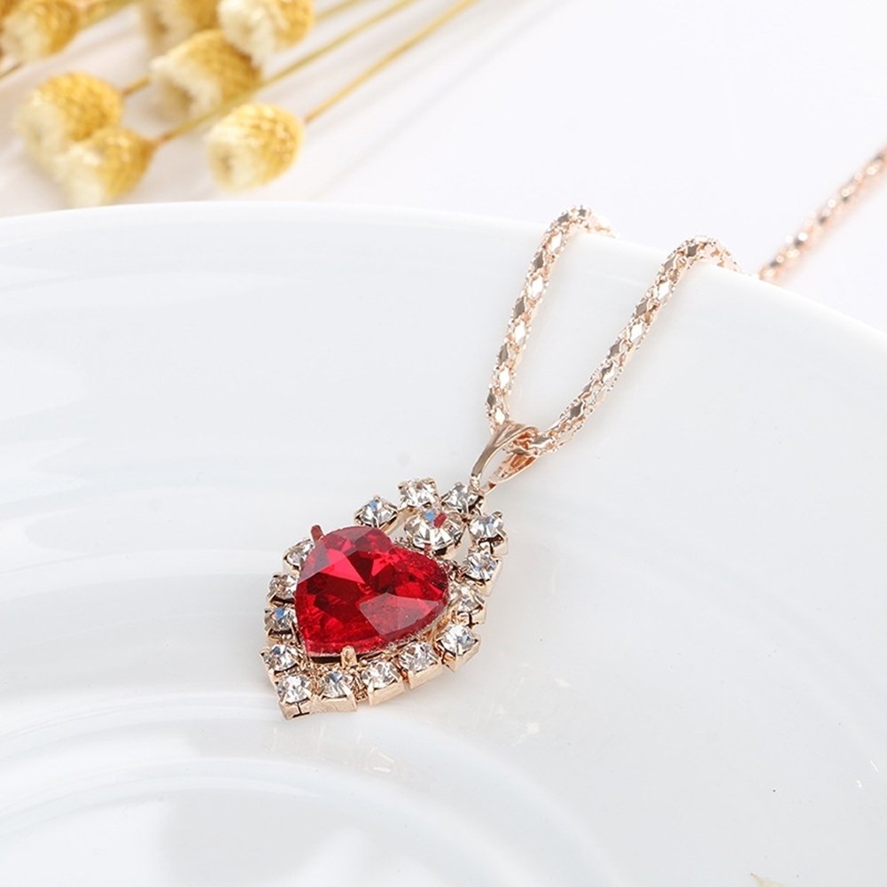 Wedding Heart Pendant Rhinestone Inlay Necklace Earrings Ring Bridal Jewelry Set Image 12