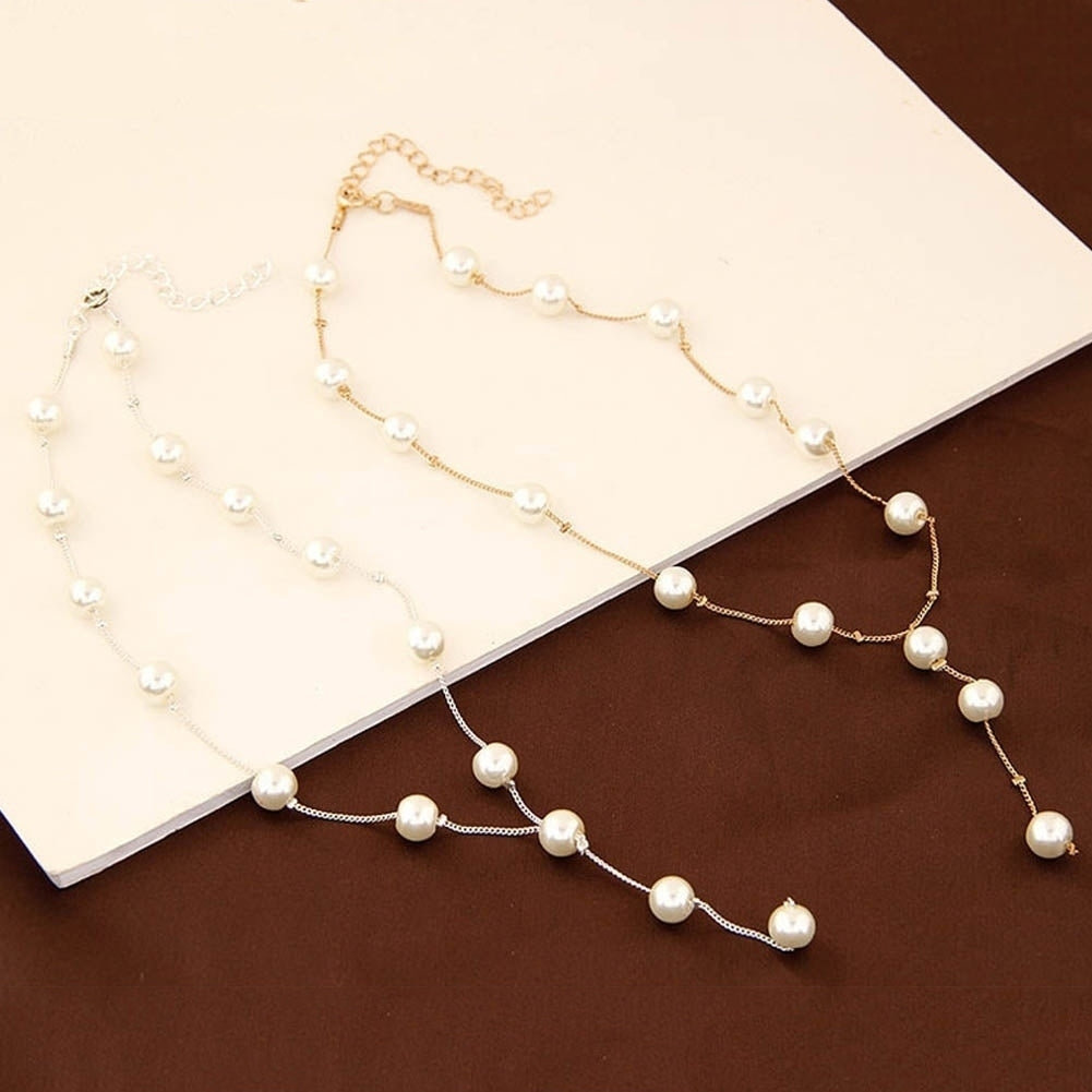 3Pcs Sweet Women Faux Pearl Long Chain Dangle Earrings Bracelet Necklace Image 4