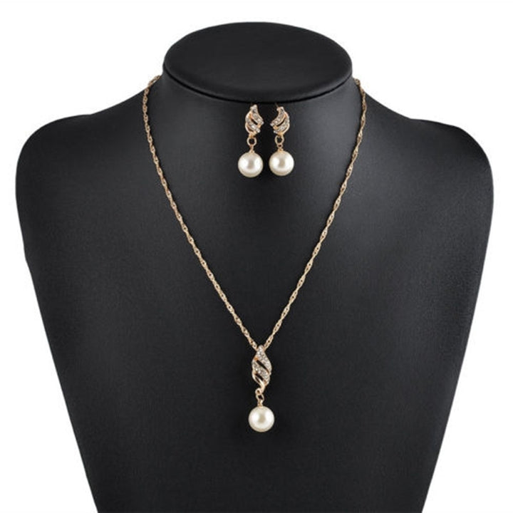 Women Wedding Rhinestone Faux Pearl Spiral Pendant Necklace Earrings Jewelry Set Image 9