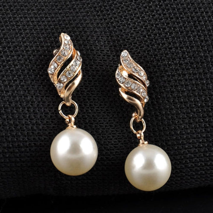 Women Wedding Rhinestone Faux Pearl Spiral Pendant Necklace Earrings Jewelry Set Image 11