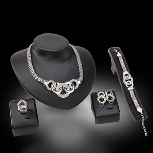 Womens Luxury Short Chain Necklace Bracelet Earrings Ring Fashion Jewelry Set Image 1