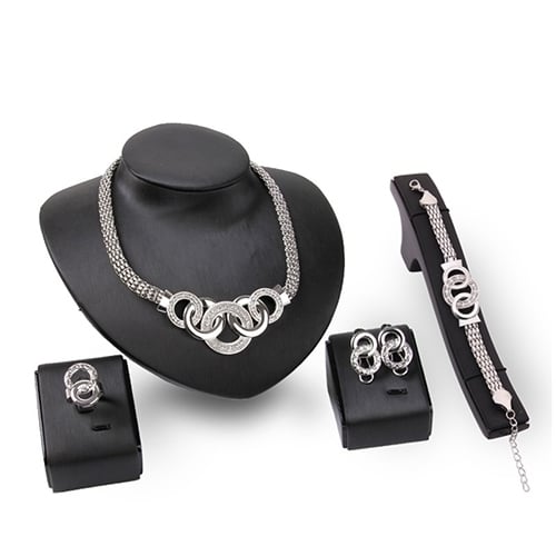 Womens Luxury Short Chain Necklace Bracelet Earrings Ring Fashion Jewelry Set Image 2
