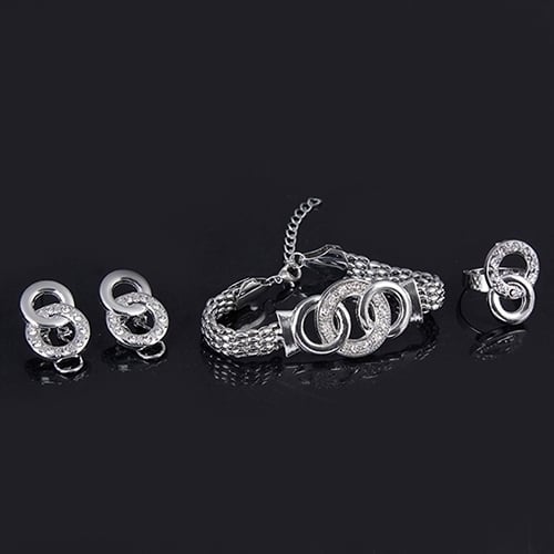 Womens Luxury Short Chain Necklace Bracelet Earrings Ring Fashion Jewelry Set Image 4