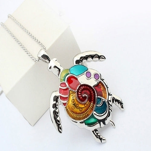 Multi-Color Tortoise Pendant Necklace Turtle Drop Hook Earrings Jewelry Set Image 4